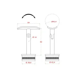 Držiak madla, narážací s kĺbom na ø 42,4 mm, AISI 304 Držiak madla, narážací s kĺbom na ø 42,4 mm, AISI 304